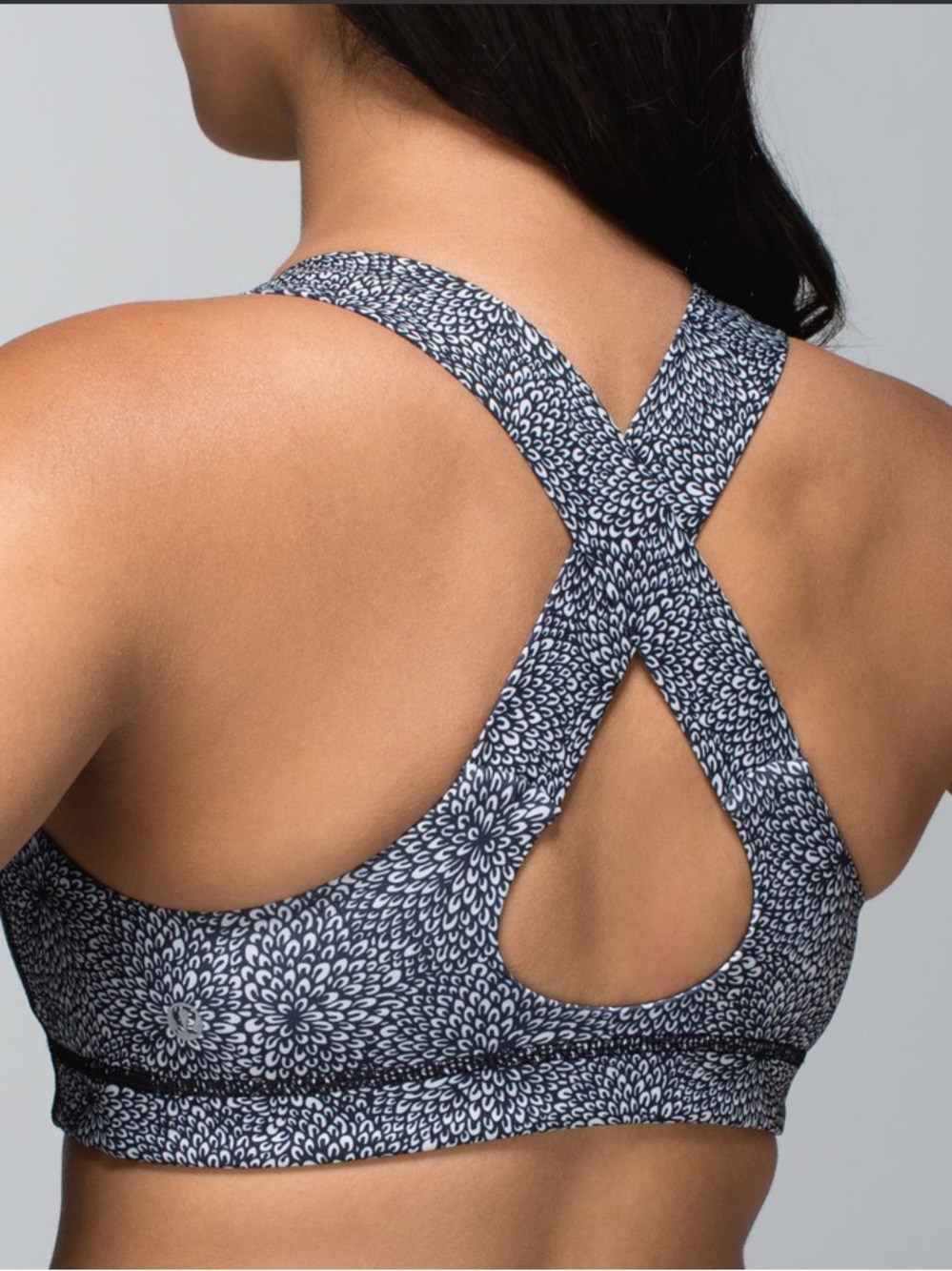 Lululemon Black & White Floral All Sport Bra Plush Petal Black Ghost 6